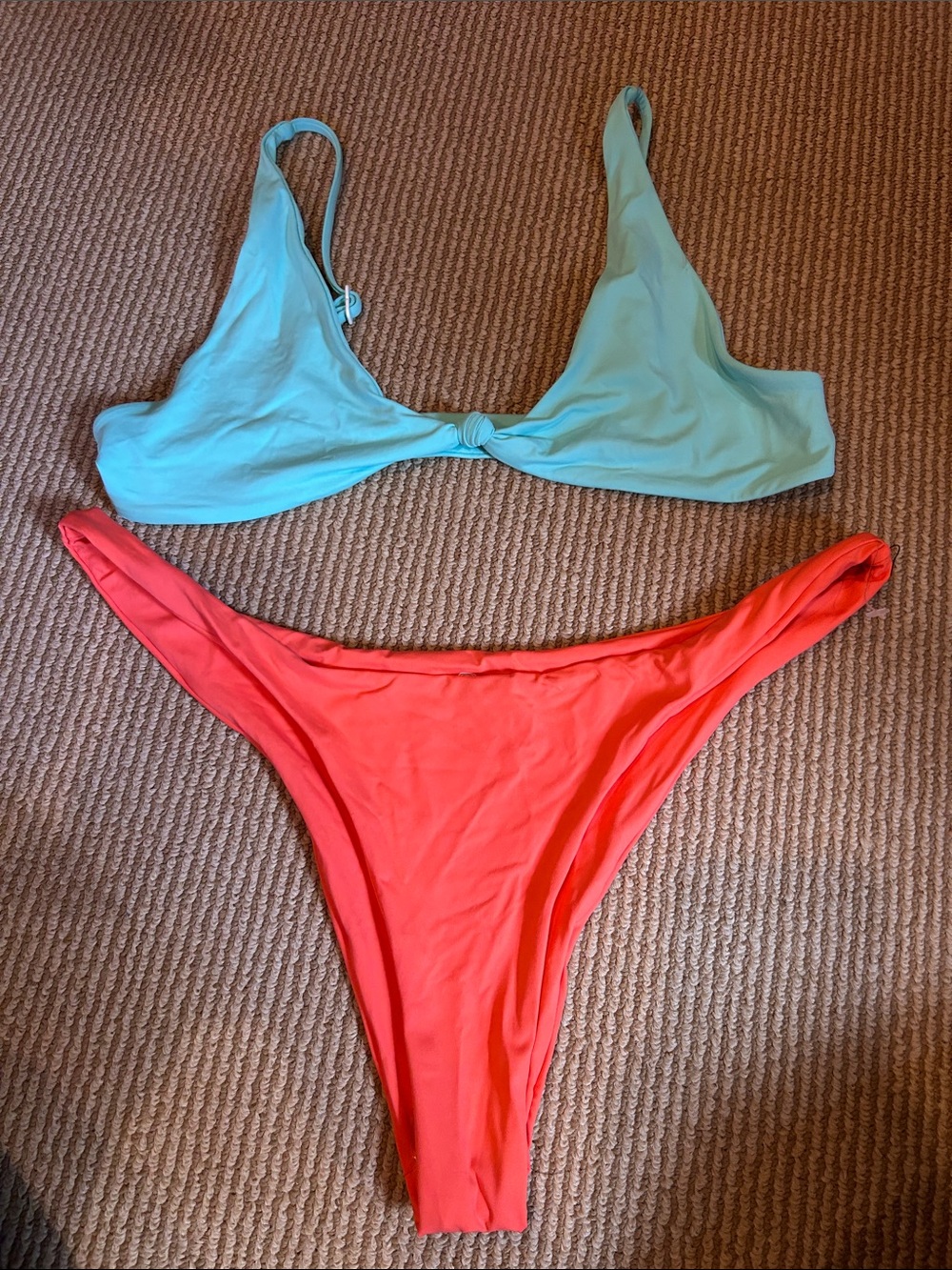 NWOT FP x TOAST swim Two-Piece Bikini Set - Aqua Top & Coral Bottom size L/XL